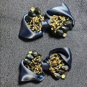 Elegant Black and Gold Beaded sew-on Bows